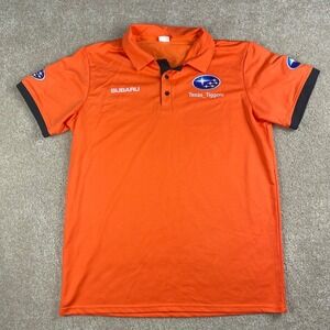 Subaru Texas Tiggeru Men Orange Short Sleeve Polo Shirt Large Cotton Graphic